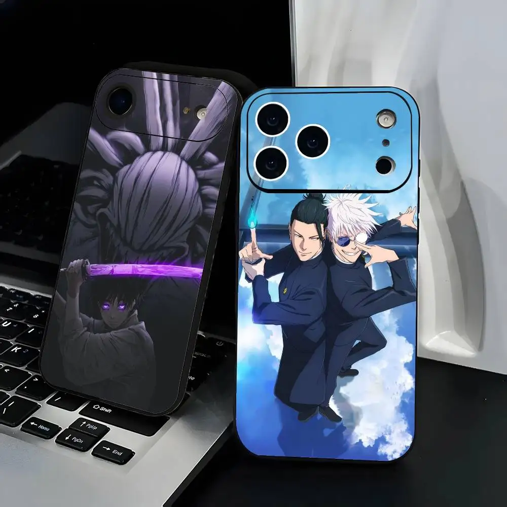 Funda para teléfono Anime Jujutsu Kaisen Funda para teléfono de TPU esmerilada negra de moda para iPhone 12-17. Diseño pintado con spray UV, anticaída diaria