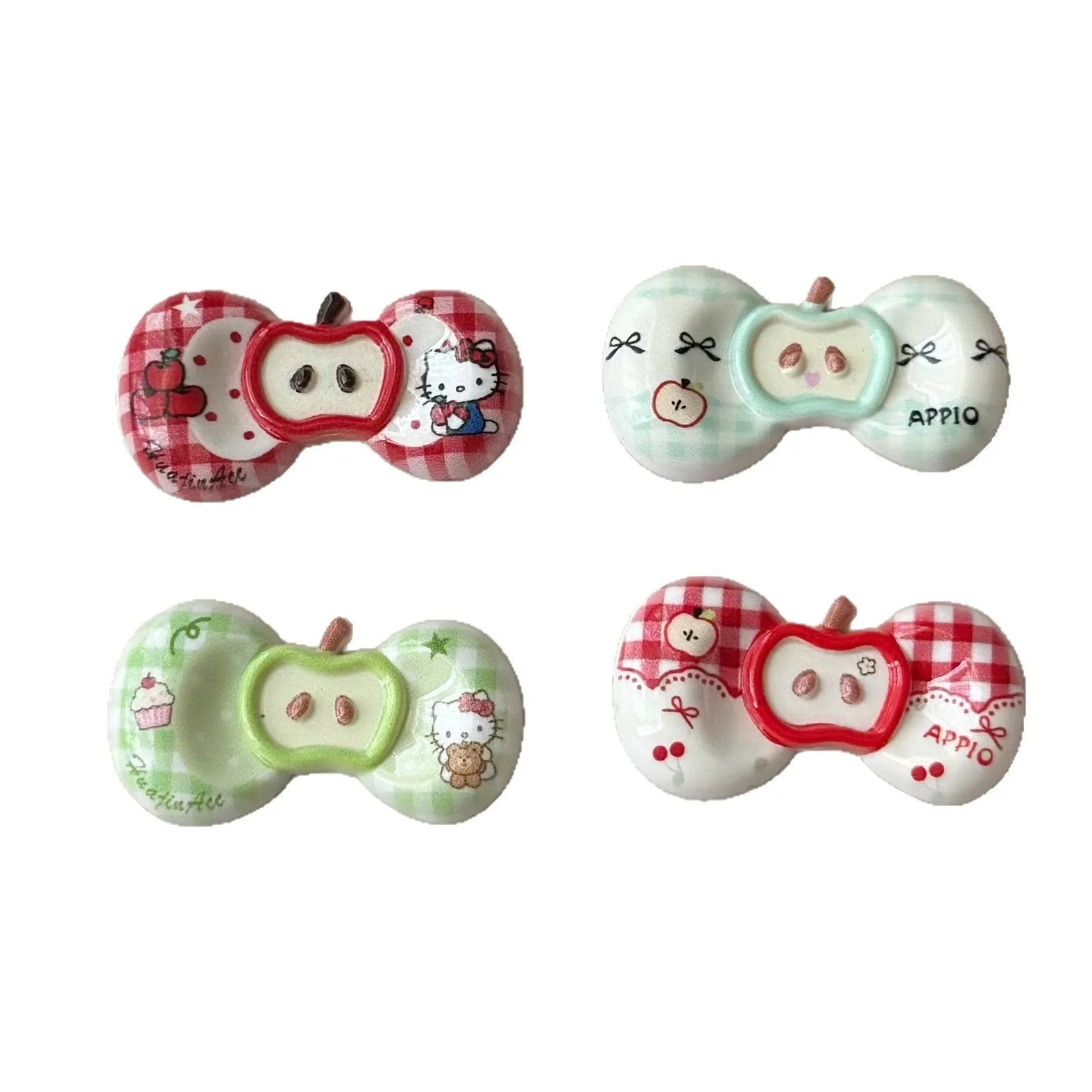 5 قطع من الملحقات الصغيرة الجديدة المطبوعة على شكل فيونكة التفاح، مواد يدوية الصنع، حافظة هاتف محمول مع أغطية الرأس