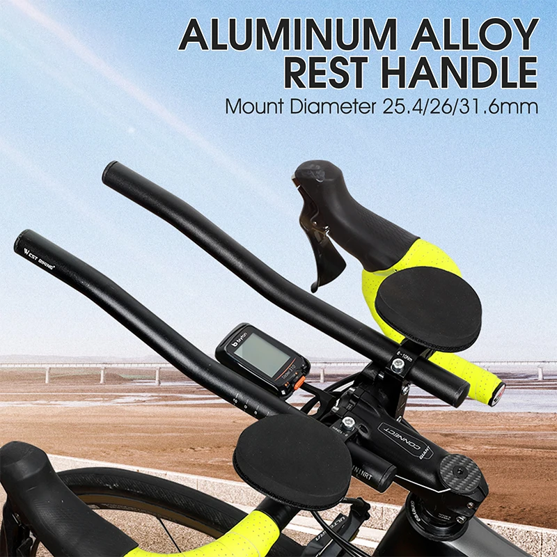 WEST BIKING Bicycle Handlebar Aluminum Alloy Rest TT Bars Arm Relaxation Rest Split Vice MTB Bar Triathlon Racing Extension Bars