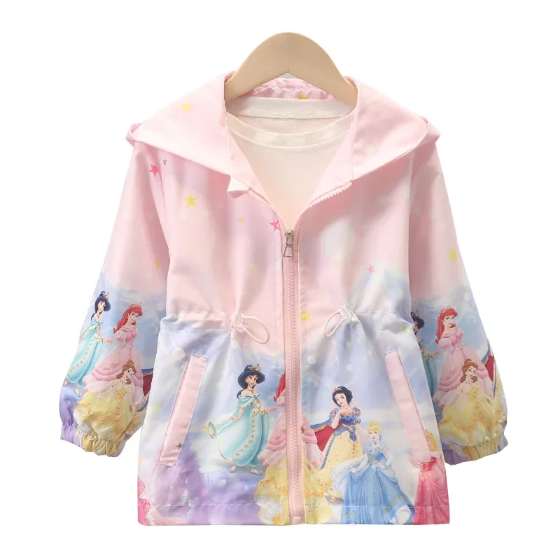 New Spring and Autumn Elsa Jacket Spring and Autumn Cartoon Hooded Mid-length Coat European and American Children\'s Windbreaker