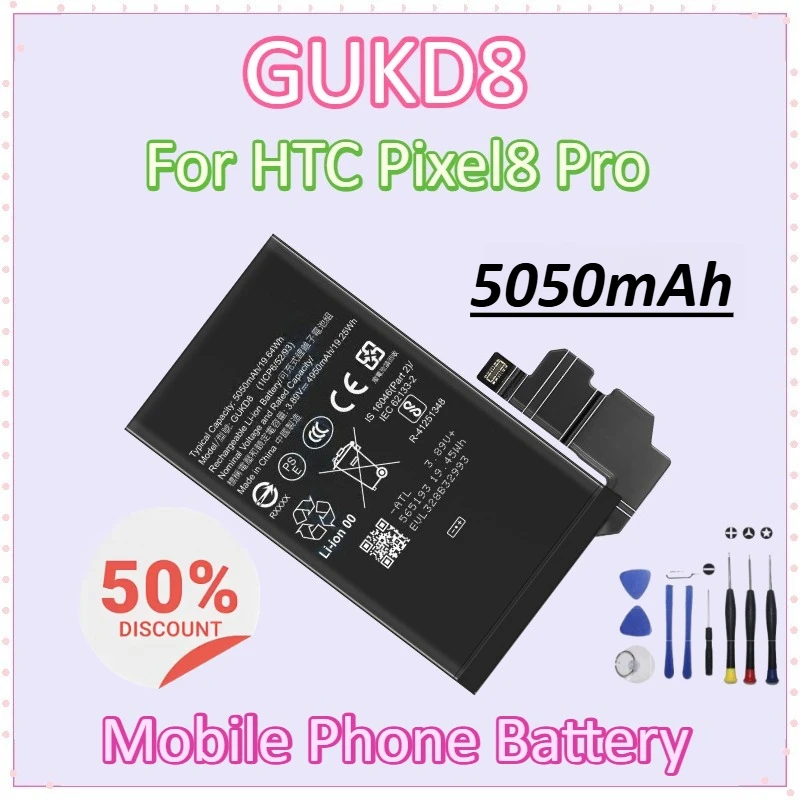 

Новый высококачественный аккумулятор GUKD8 5050 мАч для HTC Pixel8 Pro, недавно обновленный сменный аккумулятор для мобильного телефона + инструменты
