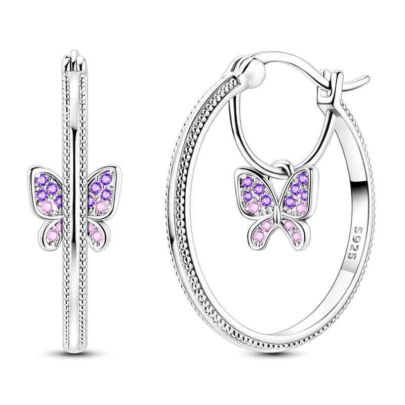 Ohrringe aus 925er-Sterlingsilber für Damen, funkelnder innerer hängender Schmetterlings-Tropfenohrring für Jahrestag, Hochzeit, Schmuck, Geschenke