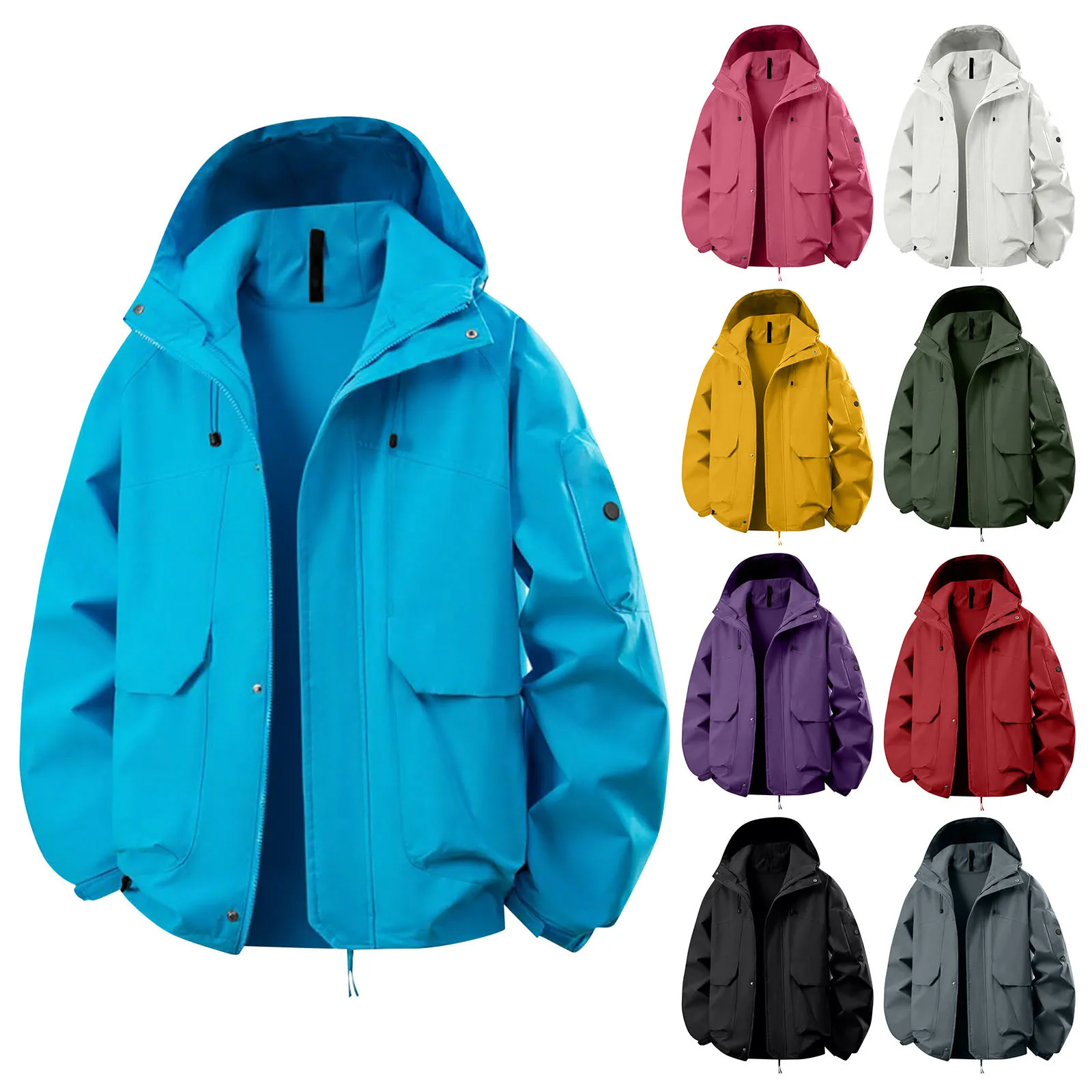 سترات التنزه الخريف سترة واقية مقاومة للماء الرجال التخييم في الهواء الطلق معاطف النساء تسلق يندبروف السترات التخييم معطف مقنع #2
