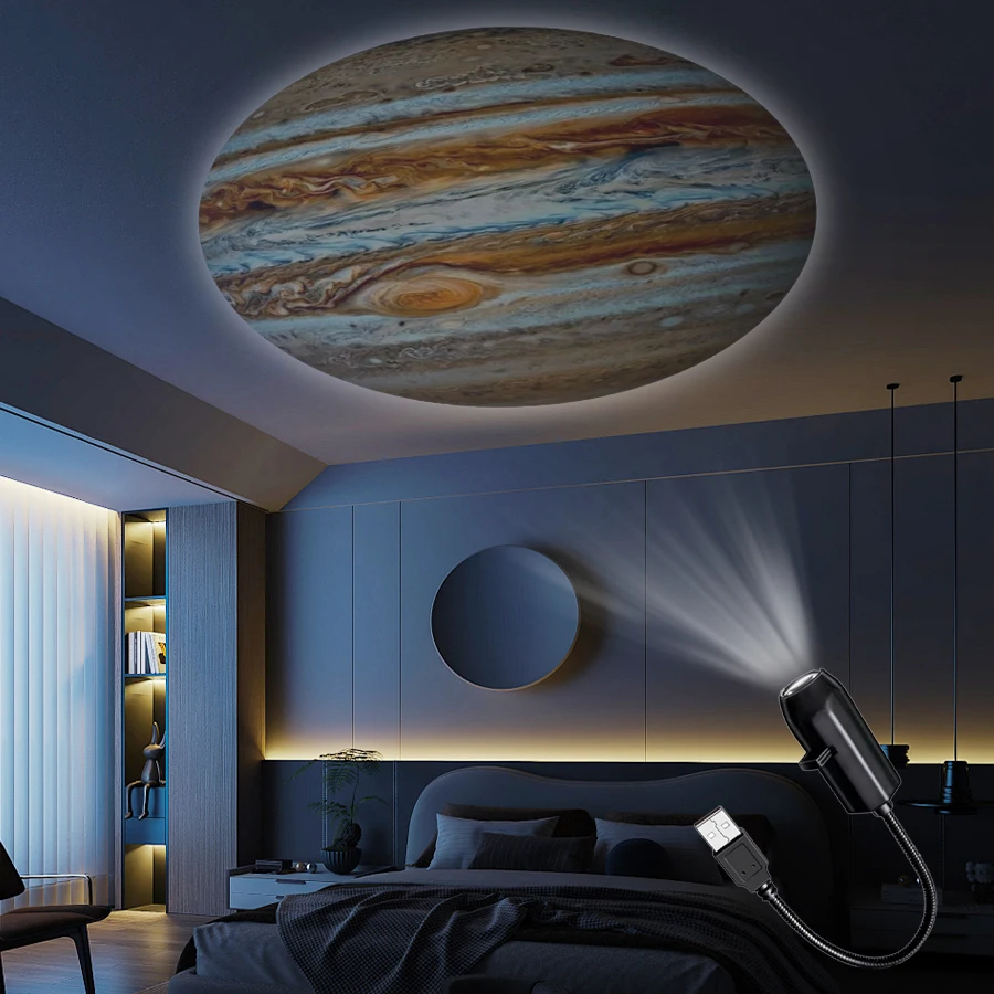 USB Planet Projector Light 360° Rotation Starry Sky Night Lamp 10 Films Car Bedroom Atmosphere Halloween Xmas Decor Gift