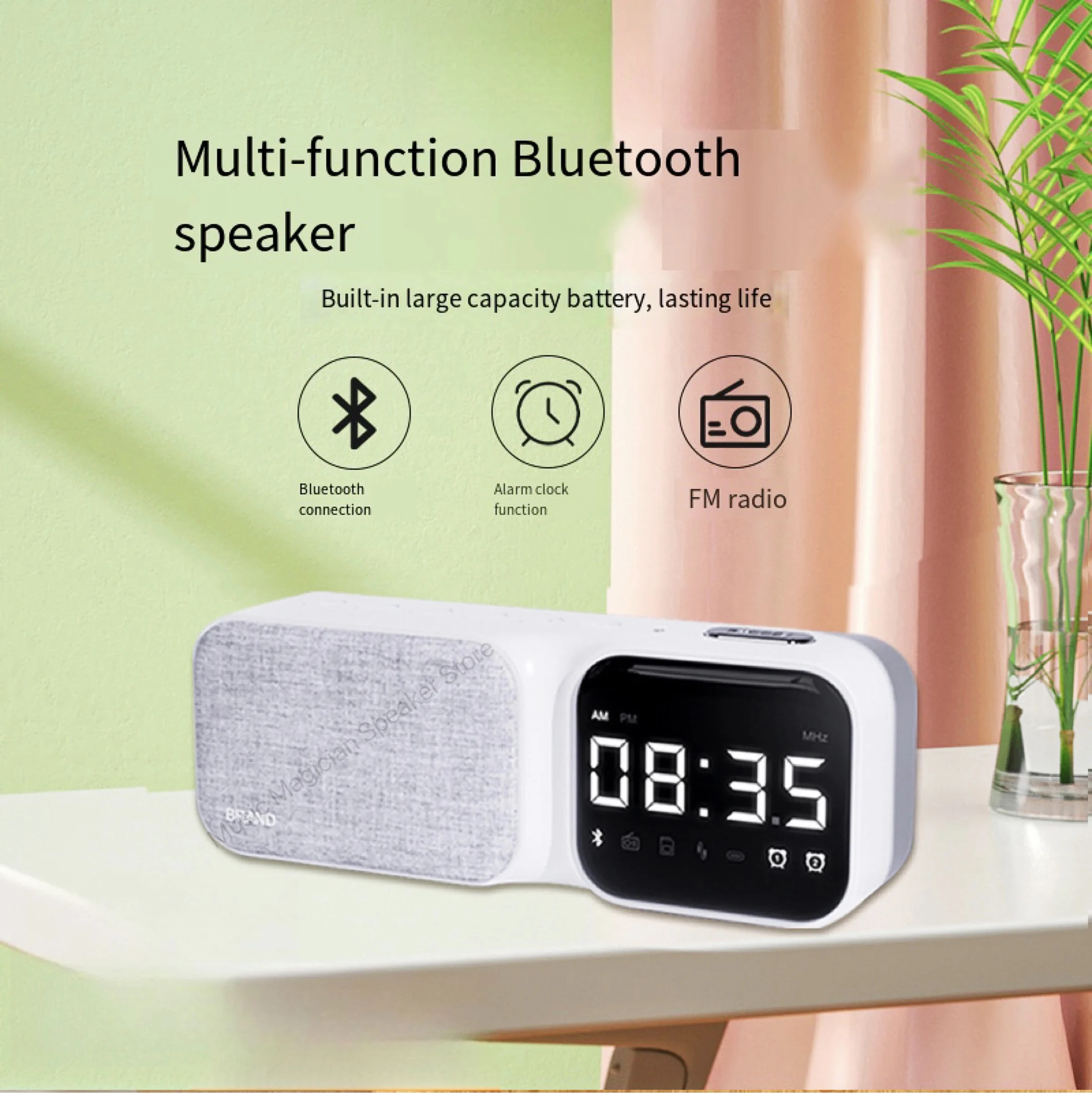 Portable Electronic Clock Fabric Bluetooth Speaker Outdoor High Fidelity Bass Speaker 5D Stereo Wireless Speaker LED Alarm Clock