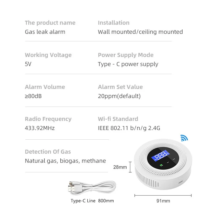 Imagem -06 - Tuya-detector de Vazamento de Gás Natural Função Wi-fi Smart Life App Alarme Sensor de Gás Combustível Sirene