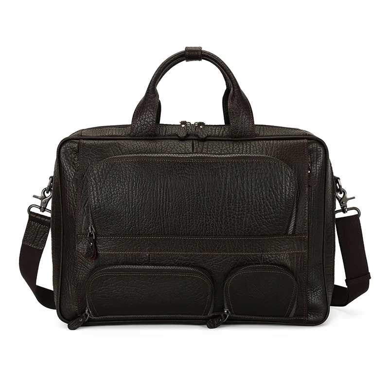 Men's Leather Briefcase Waterproof And Wear Resistant Business Travel Business Handbag 15.6 Inch Computer Bag