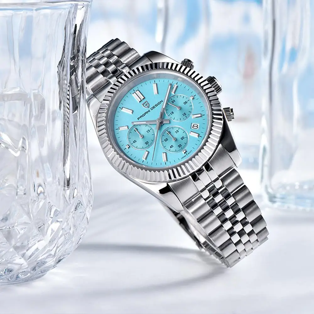 

Pagani Design 40 мм Роскошные золотые мужские кварцевые часы 2025 Водонепроницаемые деловые часы из нержавеющей стали Япония VD53 Reloj Hombre PD1814