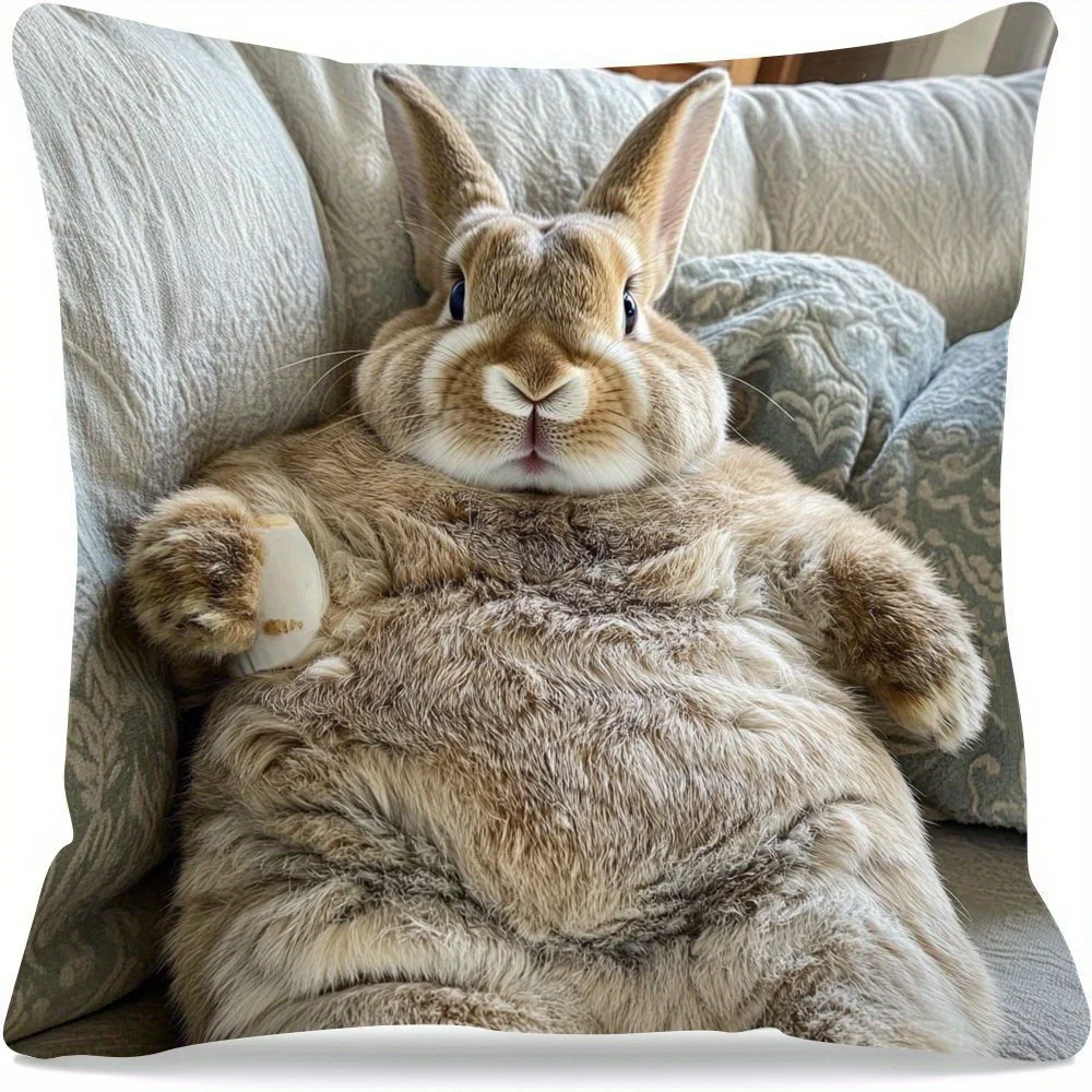 1pc Lazy Rabbit Themed Printed Throw Pillow Cover, Suitable for Sofa, Bedroom, Living Room, a Healing Gift for Animal Lovers.