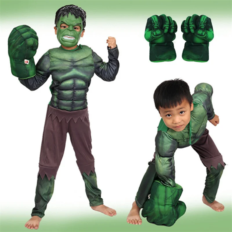 Boys Superhero Costume Movie Justice Hero Green Giant Cosplay Jumpsuit Children\'s Sponge Gloves Toys Halloween Party Gifts