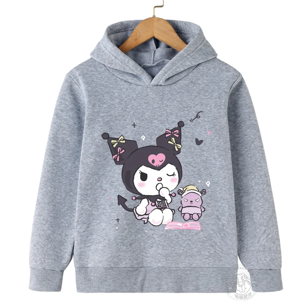 Hello Kitty Kuromi cartoon boys and girls 3-14 years old kawaii street casual sweatshirt children\'s outdoor sports hoodie