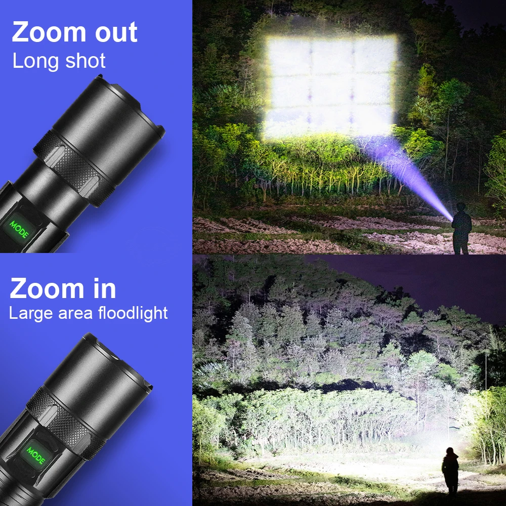 Super XHP199 Most Powerful LED Flashlight Rechargeable LED Torch Light XHP160 XHP90 High Power Flashlight 18650 Tactical Lantern