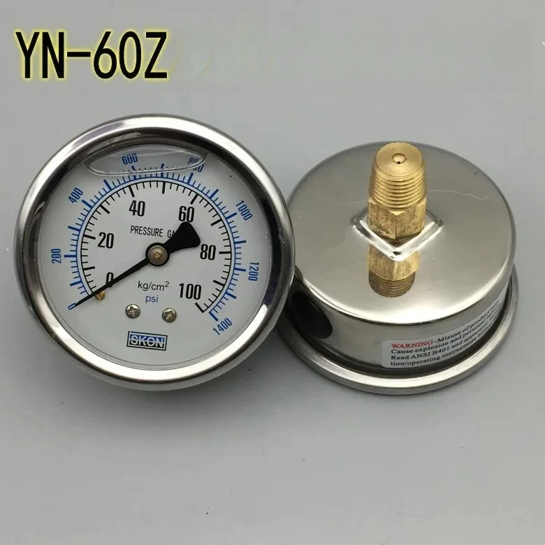 YN-60Z Axial Shockproof Pressure Gauge Without Edge Vacuum Gauge Shockproof Oil Pressuregauge Hydraulic Gauges 0-10KG