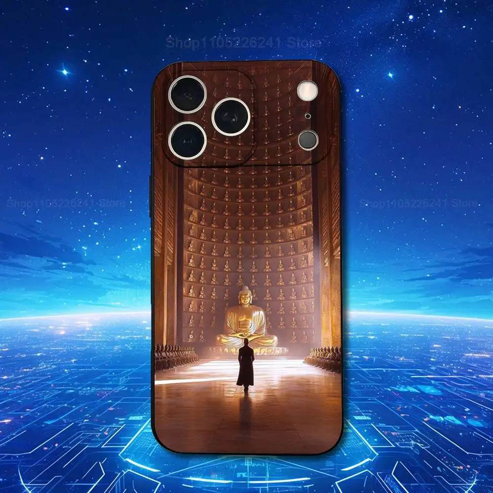 เคสโทรศัพท์มือถือซิลิโคนนิ่มสีดำลายศิลปะพระพุทธศาสนา สำหรับ iPhone 13,16,11,14,17,12,15,Plus,Pro Max,XS,X,XR,SE,Mini,8,7