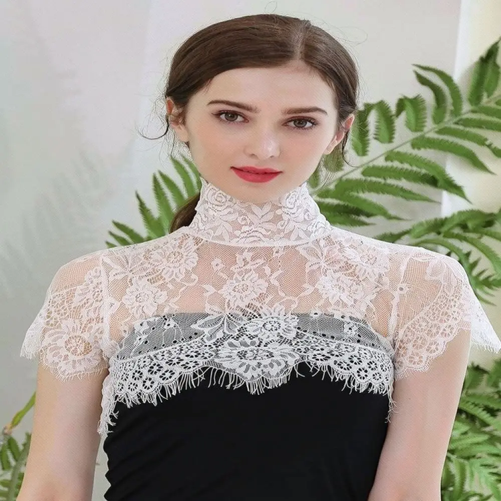 Women Lace Mock Neck Fake Collar Detachable Decorative Collar Fashion Versatile Accessory For Sweater Dress Neckline Decor