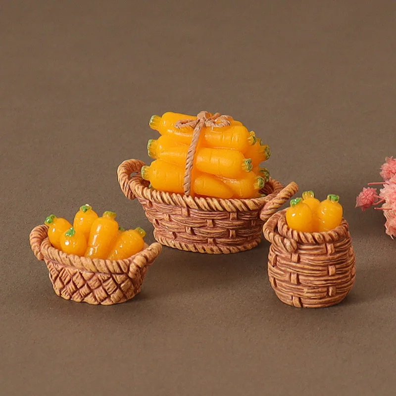 1 Set 1/12 Dollhouse Miniature Carrot Baskets Model Kitchen Food Accessories For Dolls House Decoration Kids Pretend Play Toys