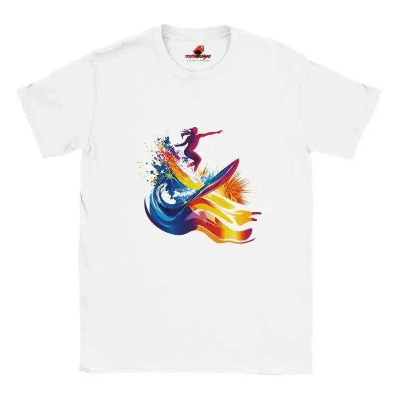 Abstract Surfing T Shirt Vivid Colors Surf Art Surfer Ocean Wave Beach Vibes Summer