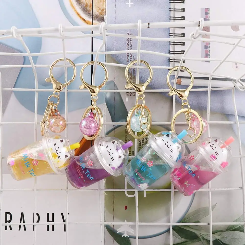 Mini Bag Key Ring Bag Pendant Women Cartoon Ornaments Sakura cat Key Ring Car Key Chain Key Holder Milk Tea Bottle Keychain