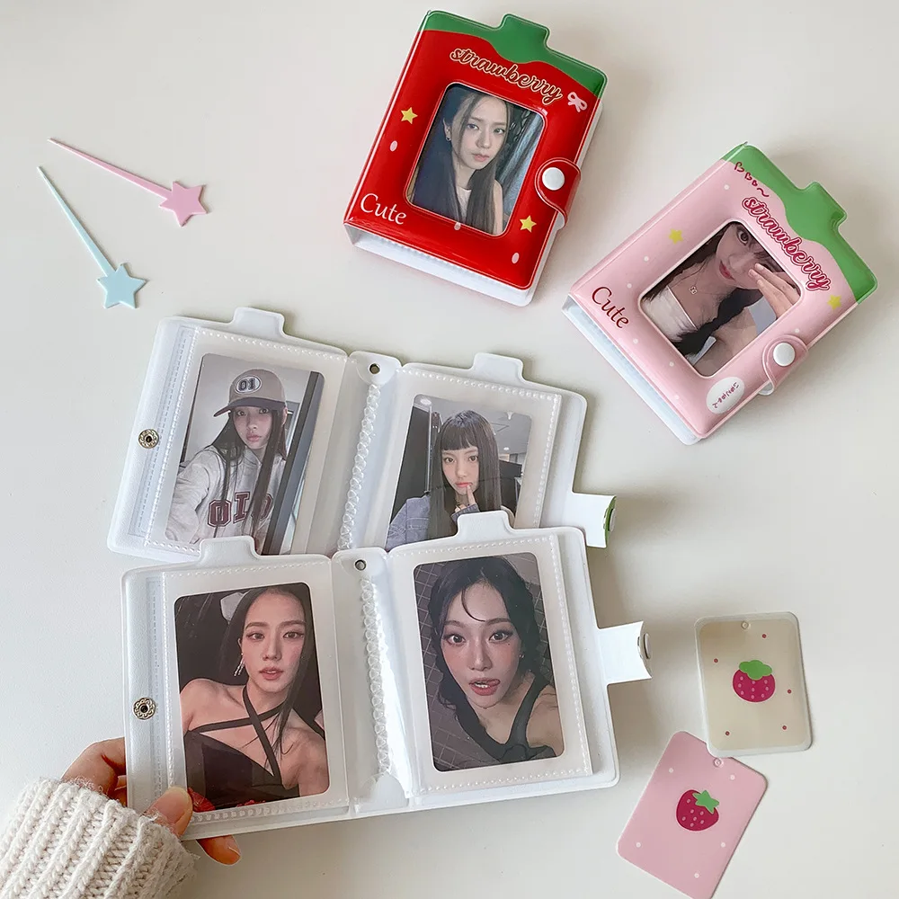 Kawaii Fashion Strawberry Cartoon 3-Inch Card Album Cute Girls Idol Photo Storage Display Card Holder Student Mini Card Bag Gift