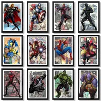 Miniso Disney Marvel Avengers Comic Poster Spiderman Iron Man Hurk Posters Superhero Canvas Painting Wall Art Home Decor