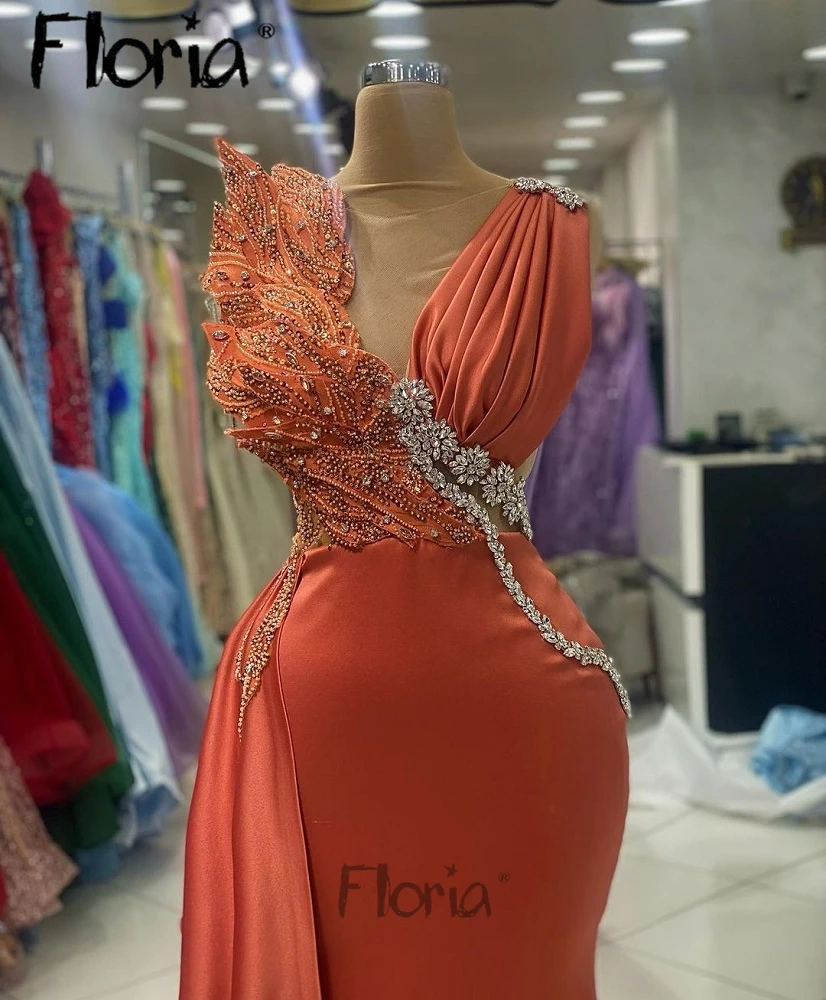 Vestido de fiesta de boda naranja africano, vestidos largos de celebridades, elegantes vestidos de cena de noche, bata de satén femenino, tren