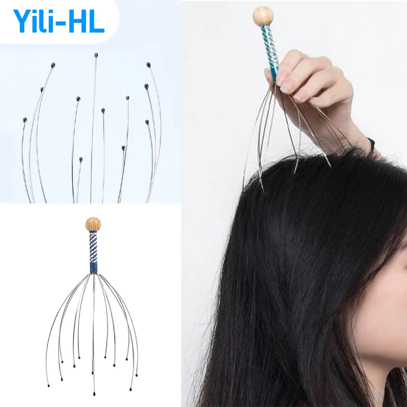 Head Scalp Massager Octopus Scratcher with 12 Claws Metal Instrument Head Hair Scratching Relaxation Tools Relax Massage Stick