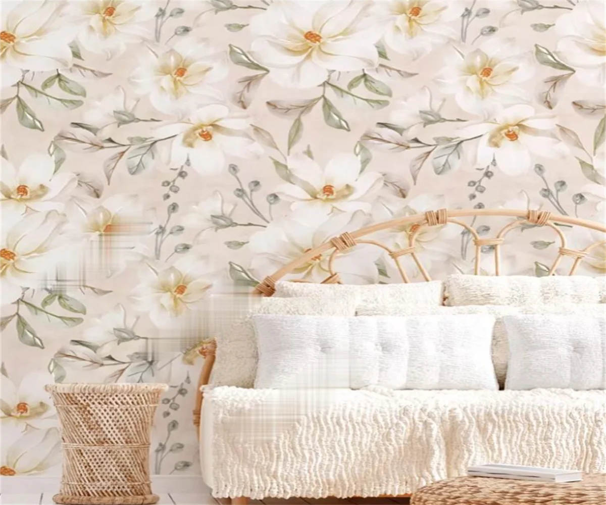 Customized mural wallpaper living room TV background wall paper high-end feeling magnolia flower photo mural wallpaper