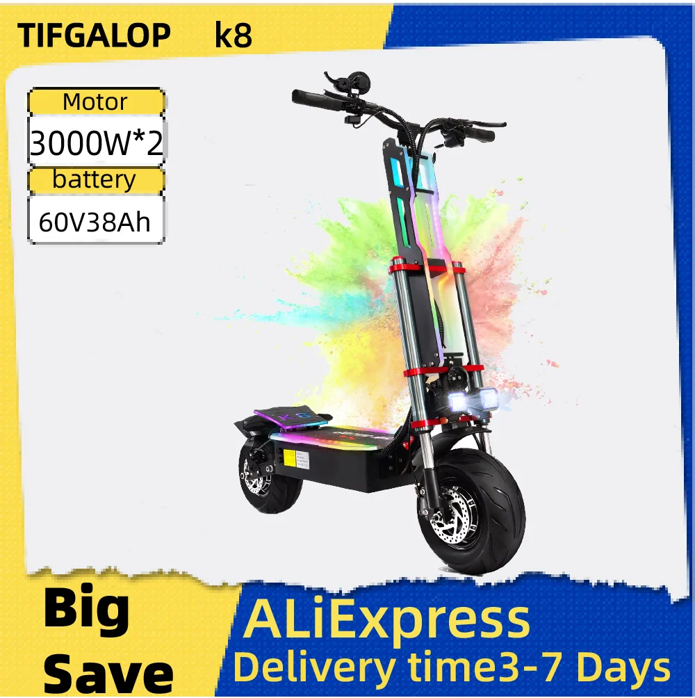 

TIFGALOP K8 3000W*2 Motor Adult Foldable Electric Scooter 60V38AH Battery City Escooter 12 Fat Tireh tire,E-mountain scooter