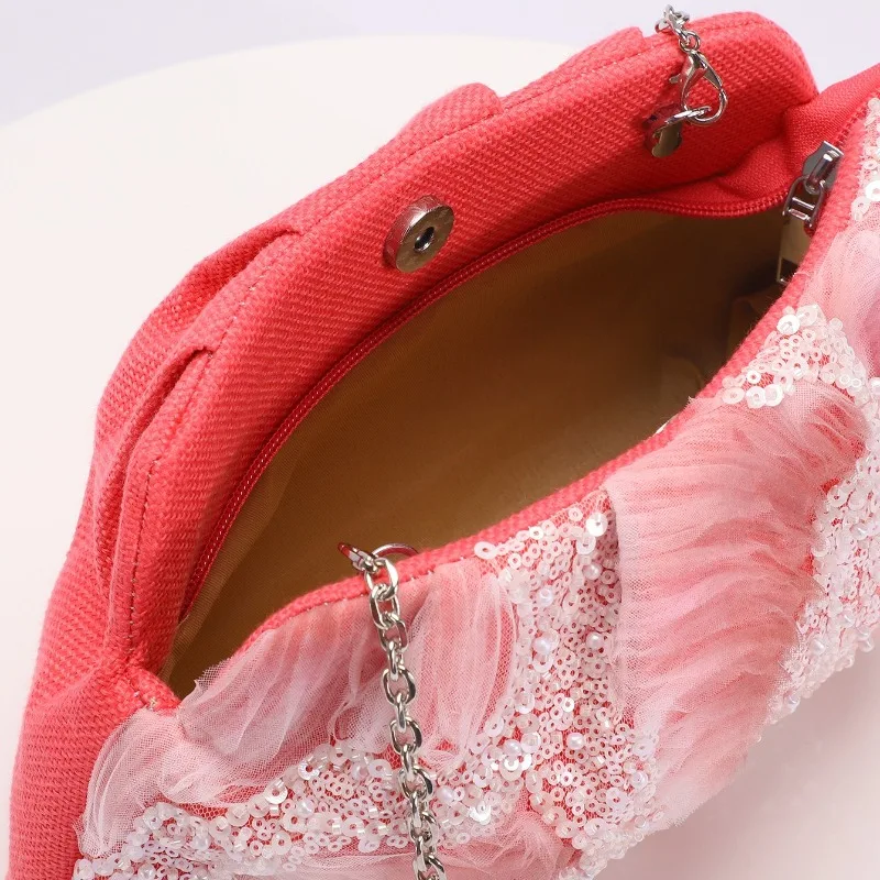 Flower Embroidered Women's Clutch Bag Violet Tulle Chinese Style Sequin Bead Embroidery Mesh Fabric Purse Bolsos De Mano Fiesta