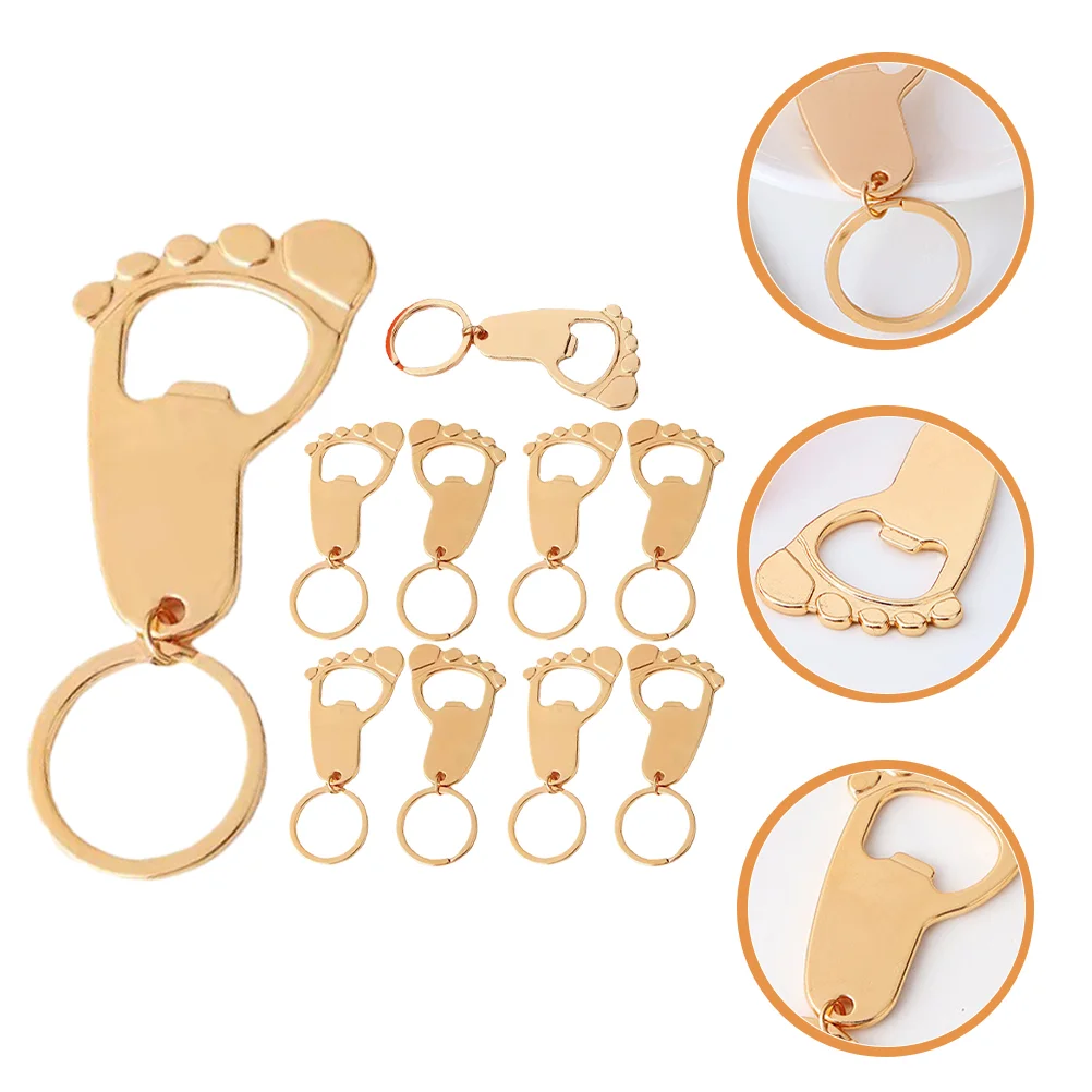 10 Pcs Keychain Bottle Opener Baby Shower Decorations for Girl Fob Favors Metal Footprint Keyring Corkscrew