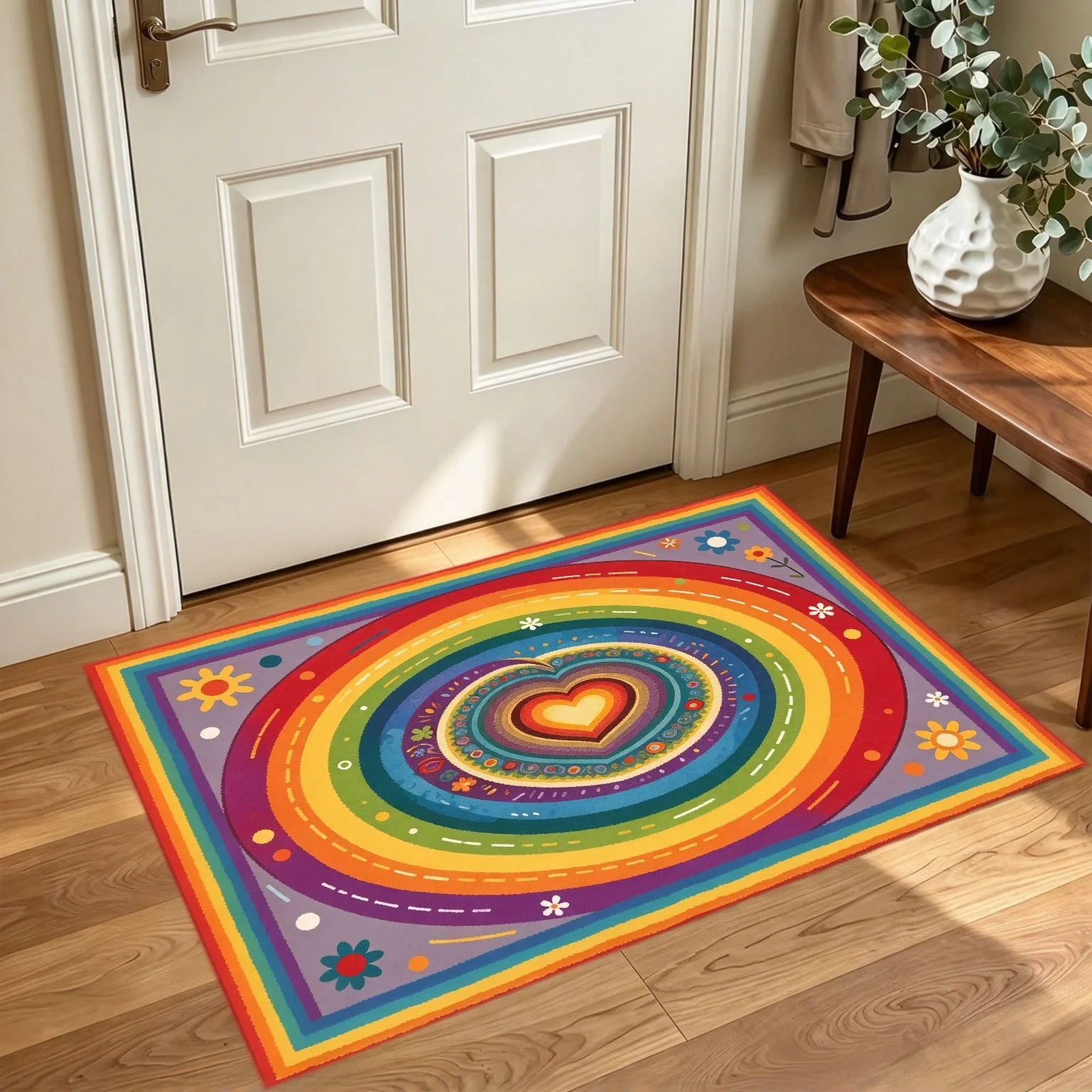 Art Snake Floral Sun Pattern Doormat, Vintage Decorative Washable Entry Rug, Artistic Printed Floor Mat for Porch Hall Home