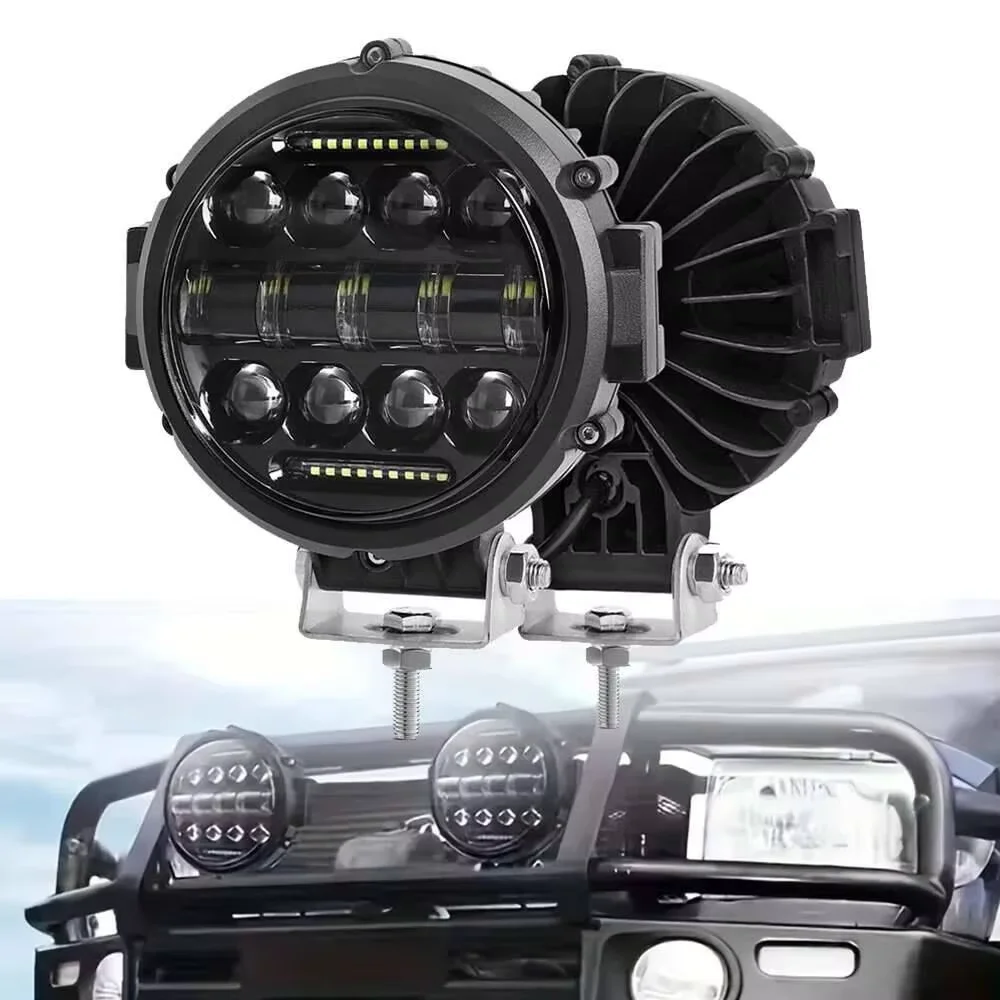 1/2 Pcs Round 7 Inch 150W Aluminum Alloy LED Work Light Bar Multifunctional High Power Spotlight 12V-24V Driving Lamp Fog Lamp