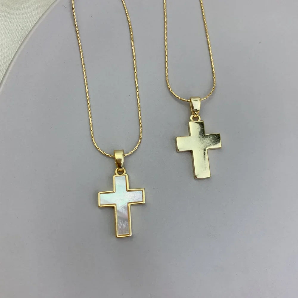 New accessories white mother-of-pearl cross necklace female European personality clavicle chain natural shell pendant jewelry