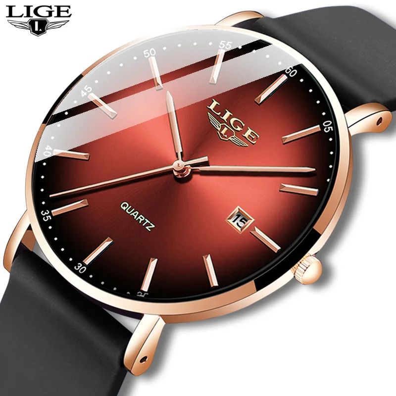 LIGE New Fashion Mens Watches Top Brand Luxury Sports Waterproof Simple UltraThin Quartz Watch Man Clock Relogio Masculino+Box