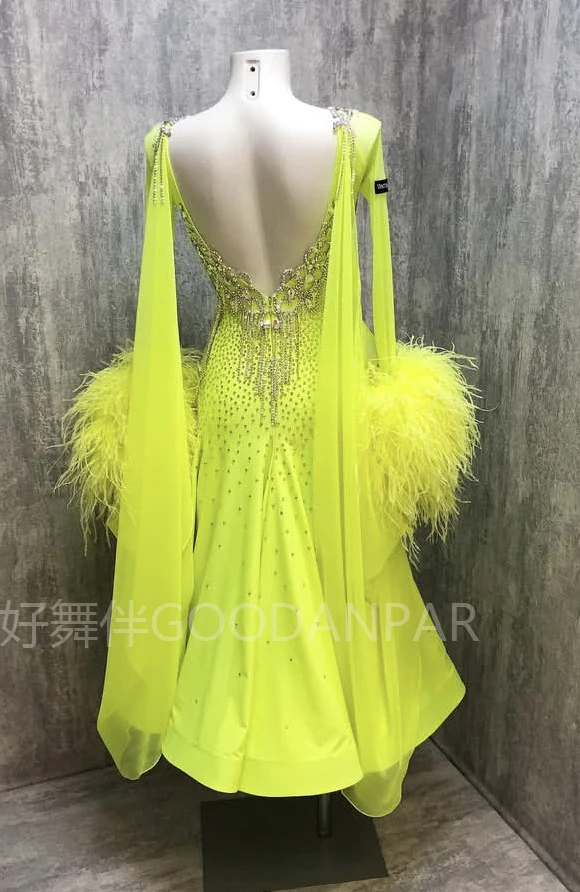 New Ballroom Dance Competition Dresses  Costumes Waltz Dress For Dancing Clothes Dance Wear Dress  Standard Dress Lime color