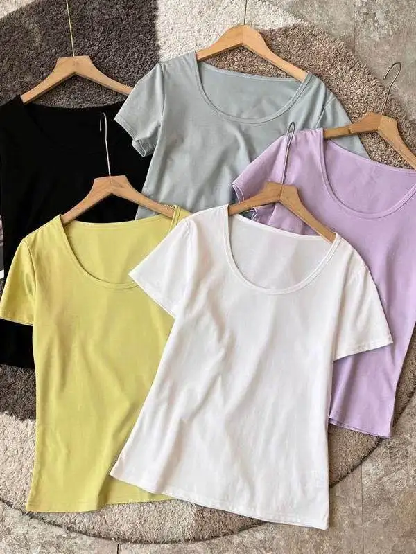 

Женская приятная к коже прохладная футболка для весны и лета, для повседневной носки, с коротким рукавом, круглым вырезом, цветная, из полиэфирного волокна