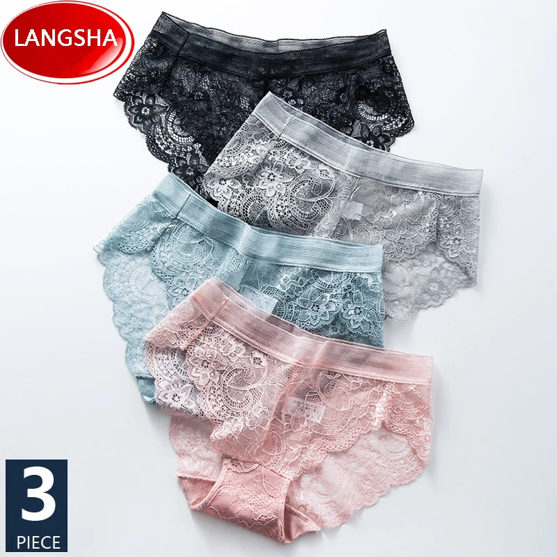 

3Pcs/Set Sexy Lace Panties Women Thong Seamless Lingerie Female Briefs Girls Underpants Cotton Crotch Low-Rise Underwear M-XL