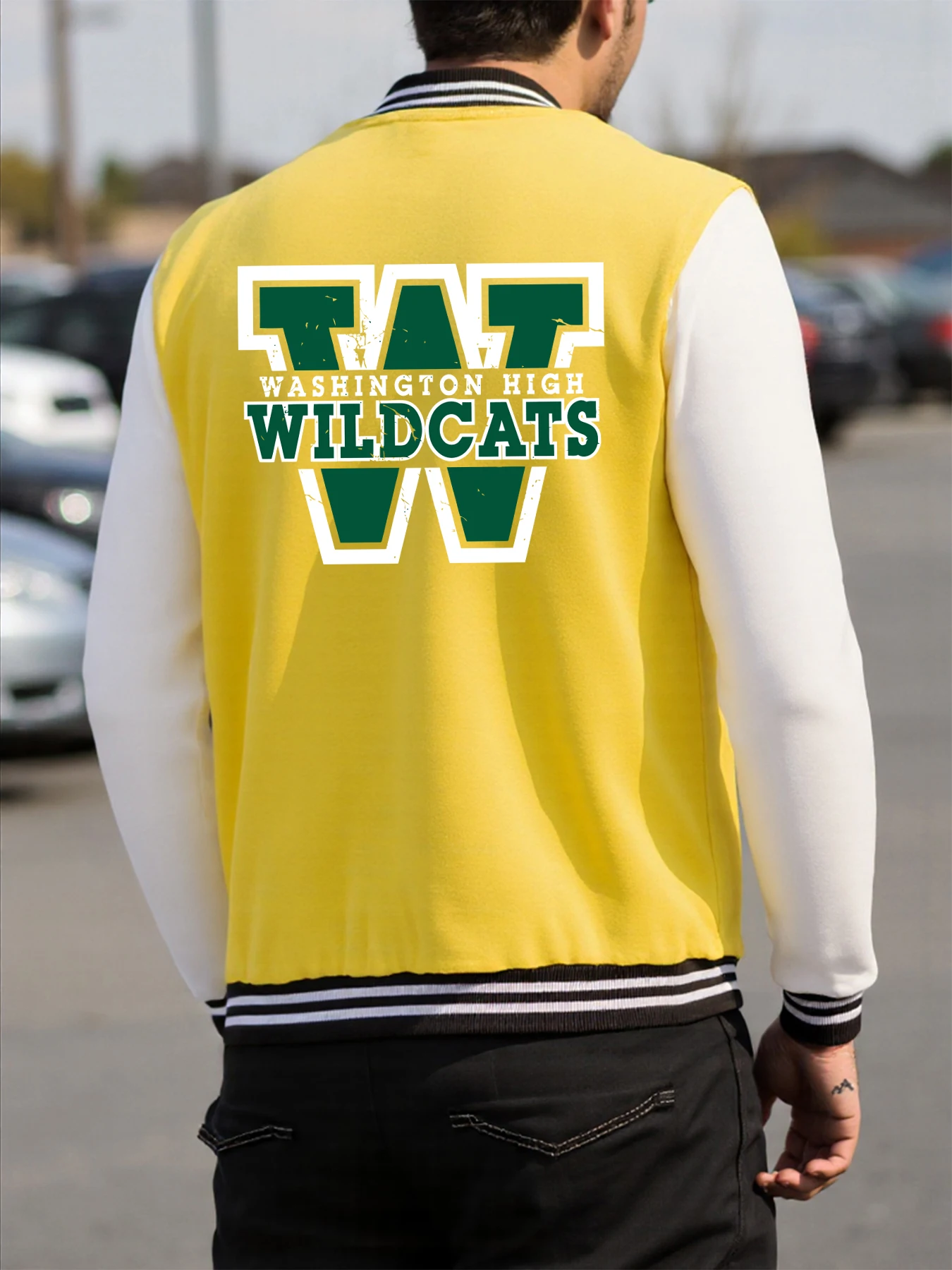

Wildcats Washington High Print Baseball Jersey For Men Fashion Streetwear Personality Warm Long Sleeve Unisex Autumn Loose Coat