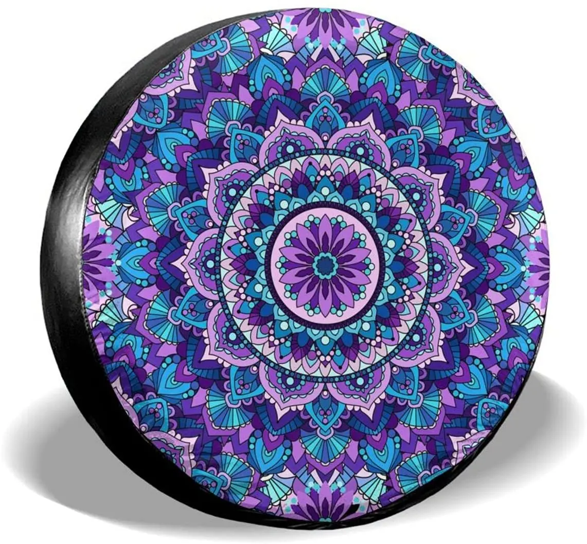 

Blue Purple Mandala Boho Spare Tire Cover Universal Sunscreen Waterproof Dust-Proof Wheel Covers Fit for Trailer Rv SUV Camper