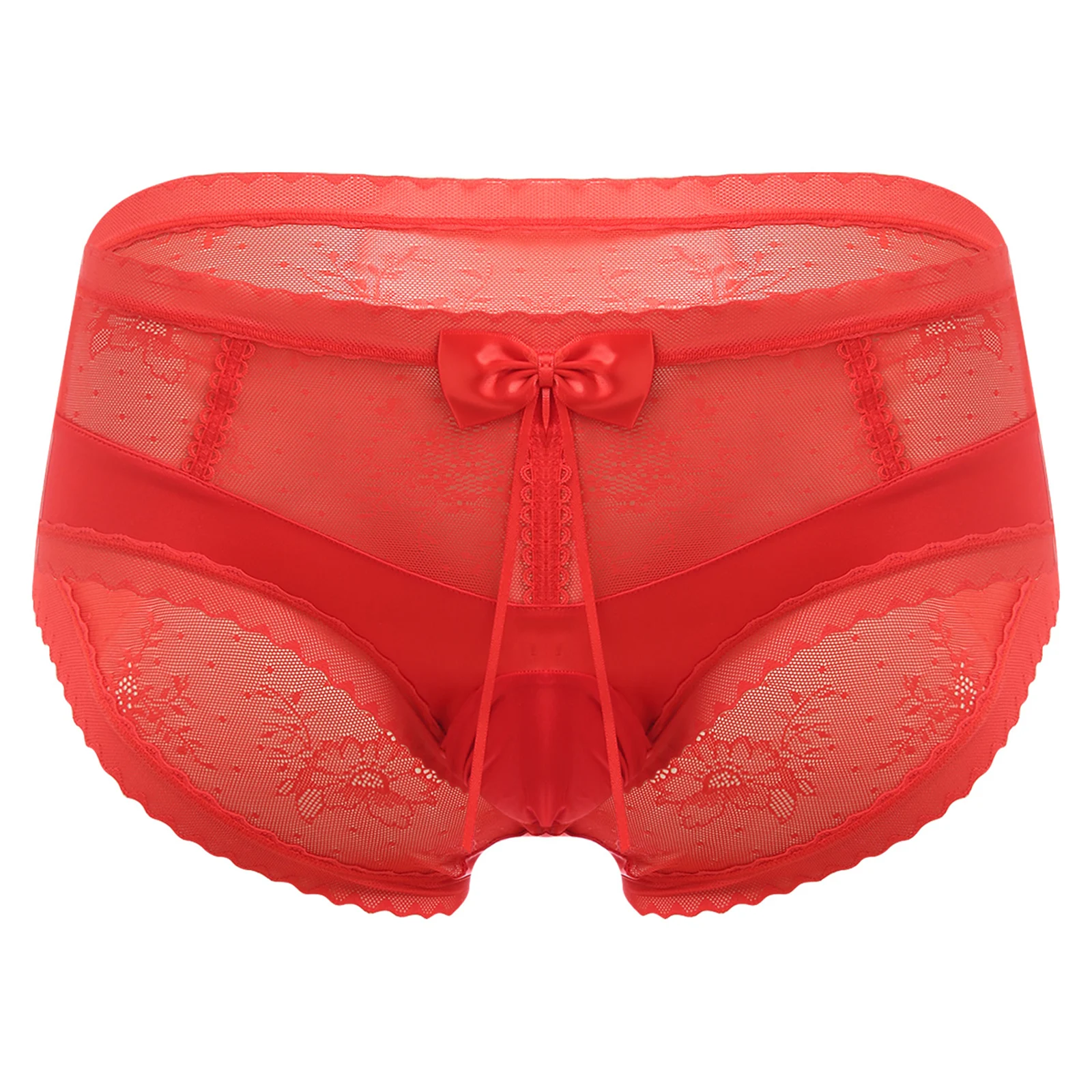 

Adults Men Anime Sissy Underwear Bulge Pouch Cute Bow Floral Lace Sheer Briefs Lingerie for Couple Games Crossdressing