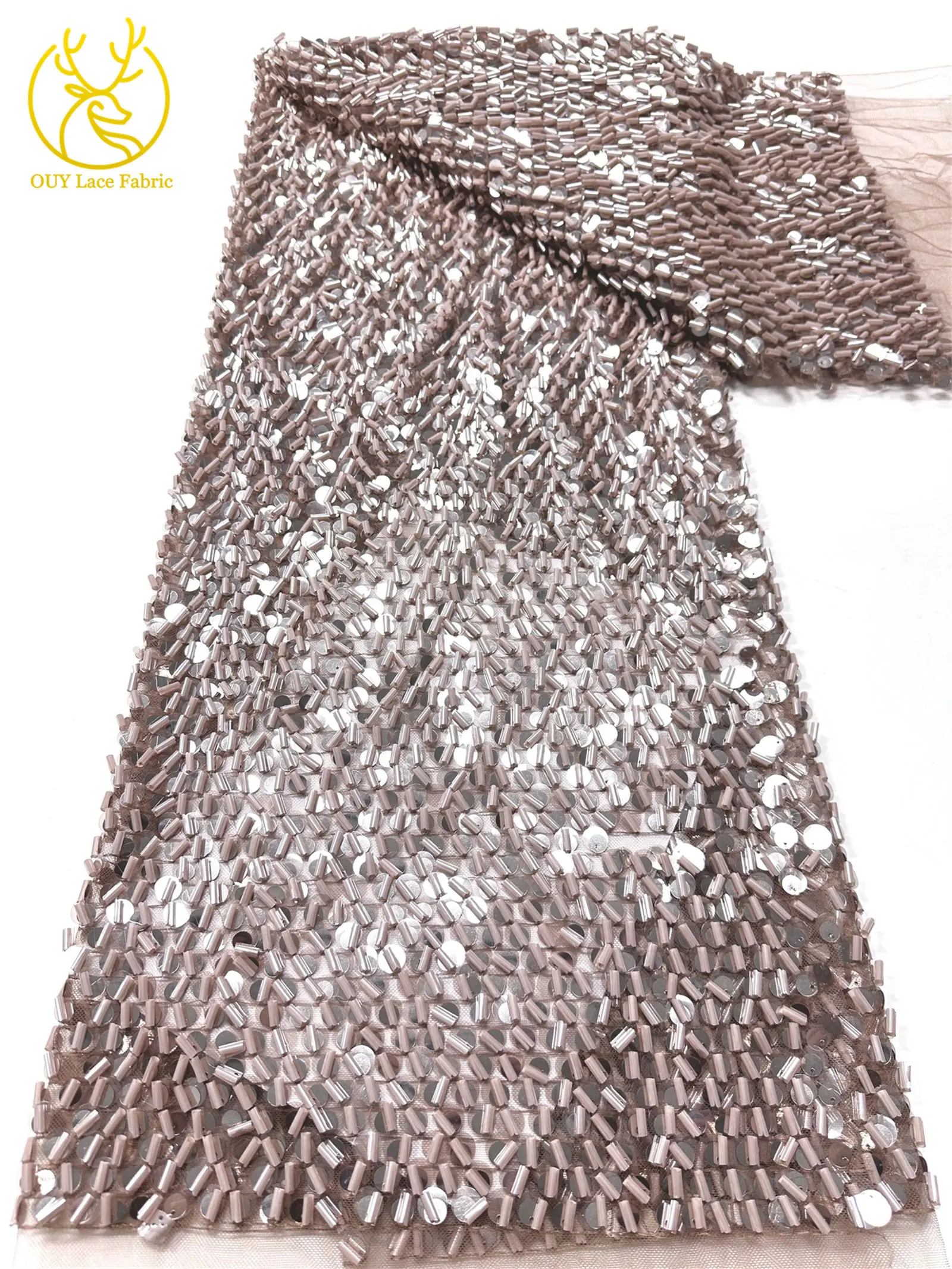 Nieuw ontwerp Franse opgerolde kantstof met pailletten 2026 Hoge kwaliteit Afrikaanse tule kant Nigeria kant met pailletten voor trouwjurken