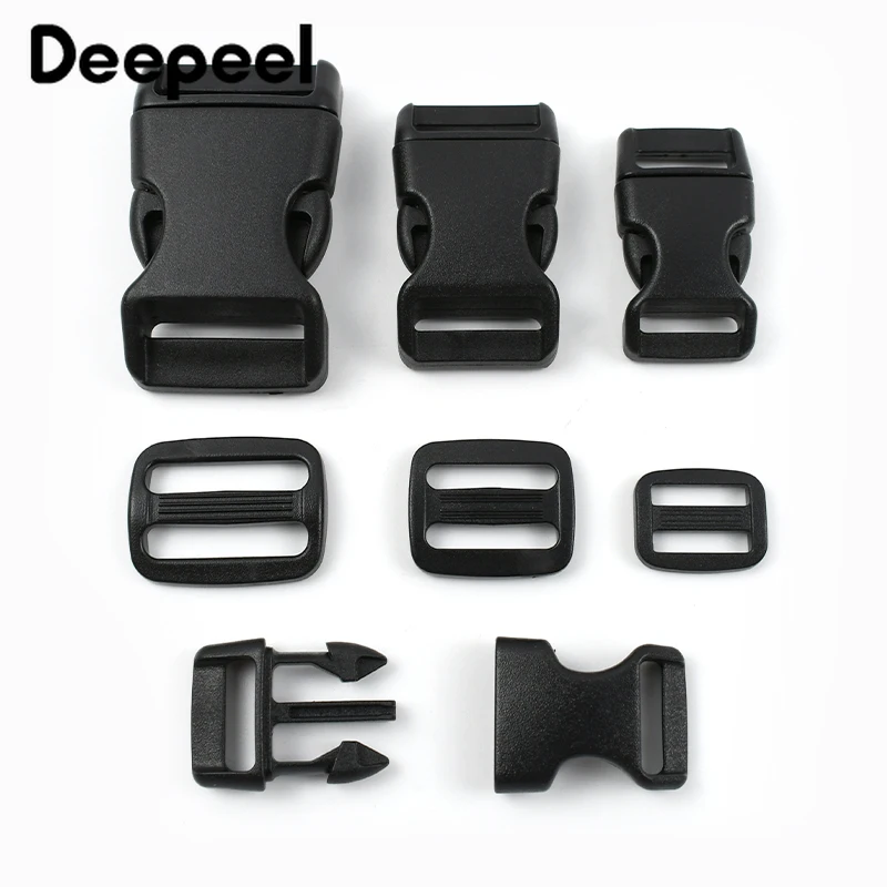 2/5/10Sets 15/20/25mm Plastic Buckle Black Tri-Glide Slider Clasp Quick Release Buckles for Bags Strap Dog Collar Adjust Hooks