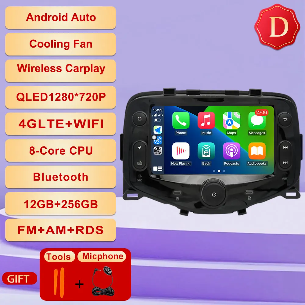 Android 15 Voor Toyota Aygo Peugeot 108 Citroen C1 2014-2021 Autoradio Multimedia Gps-navigatie Carplay Auto speler Bluetooth
