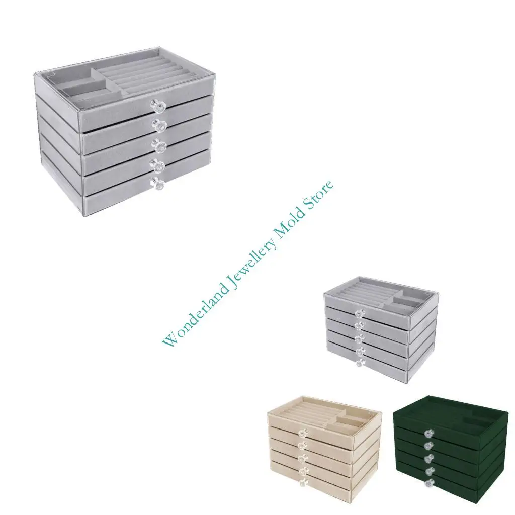 

H7EB Decorative 5 Tiers Jewelry Display Box Velvets Padded Compartments Organiser