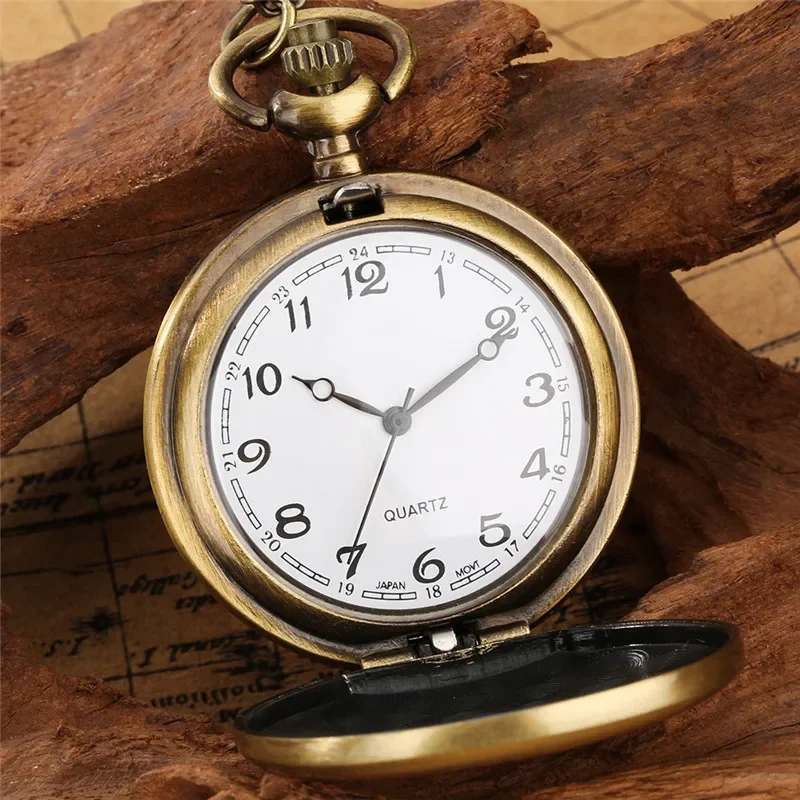 Black/Silver/Bronze/Gold Full Hunter Smooth Case Men Women Quartz Movement Pocket Watch Arabic Roman Number Necklace Pendant