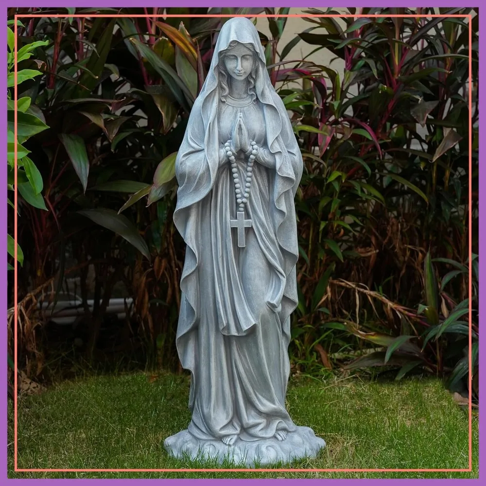 

Virgin Mary Praying Statue 31.5 Inch Tall Outdoor Garden Decor Magnesium Oxide Stone Grey
