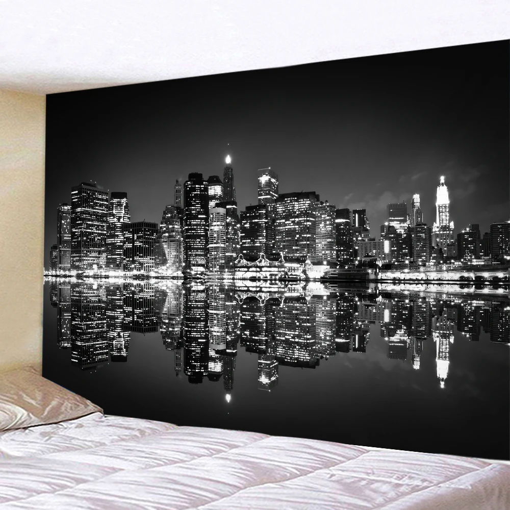New York City Night View Tapestry Hippie Wall Hanging Home Art Bohemian Decorative Background Cloth Sheet Sofa Blanket