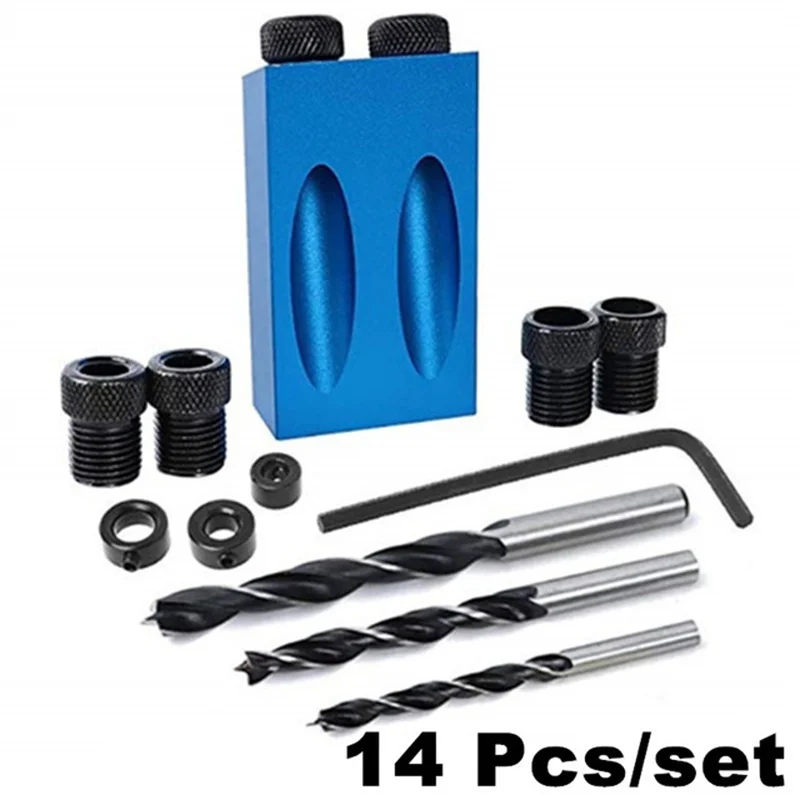 Carpintaria Oblíqua Buraco Locator Bolso Jig Kit Broca Guias Joint Angle Adaptador de Unidade Ferramenta de Carpintaria 15 Graus