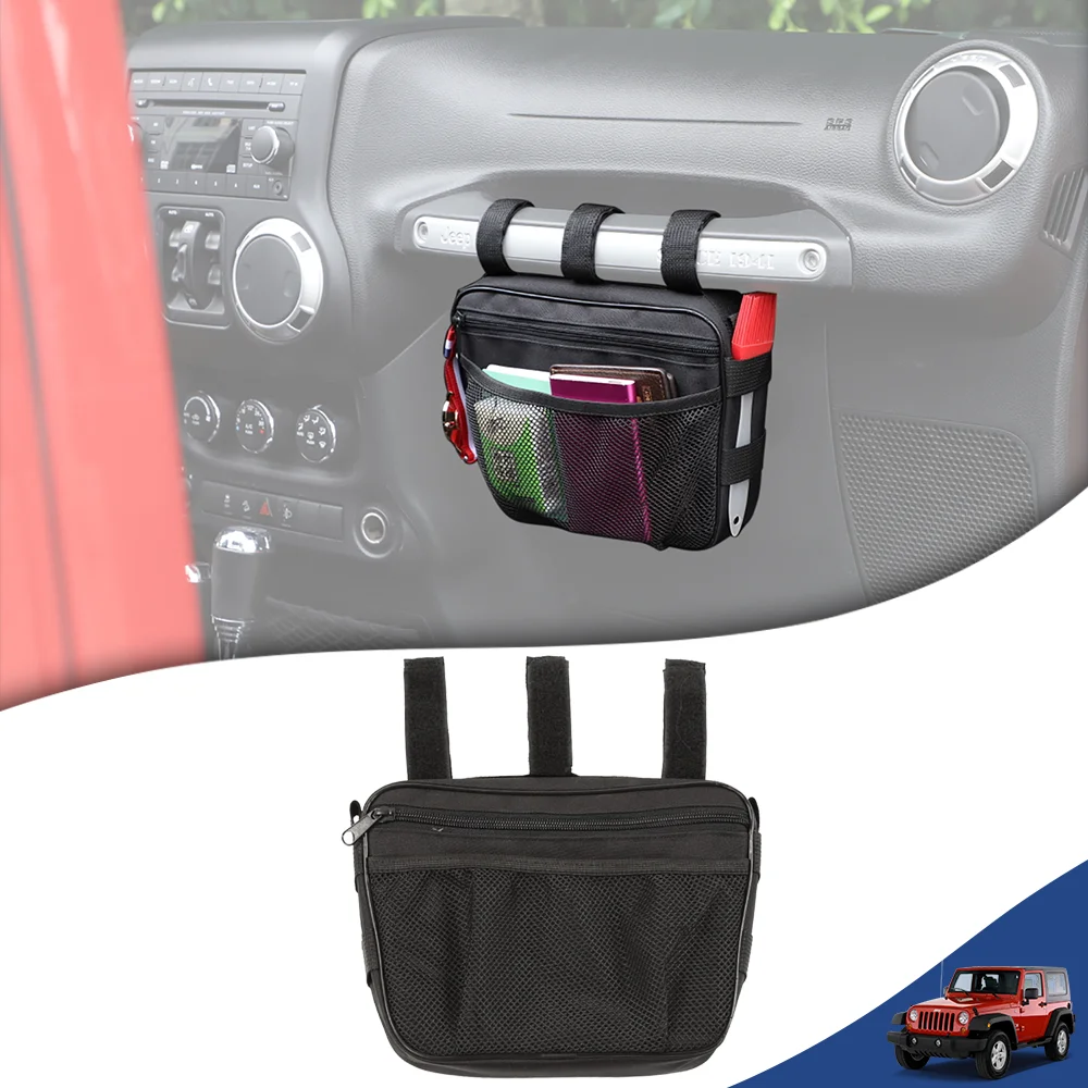 Car Front Passenger Grab Handle Storage Bag Co-pilot Armrest Organizer for Jeep Wrangler TJ JK JL Gladiator JT 4XE 1997-2026