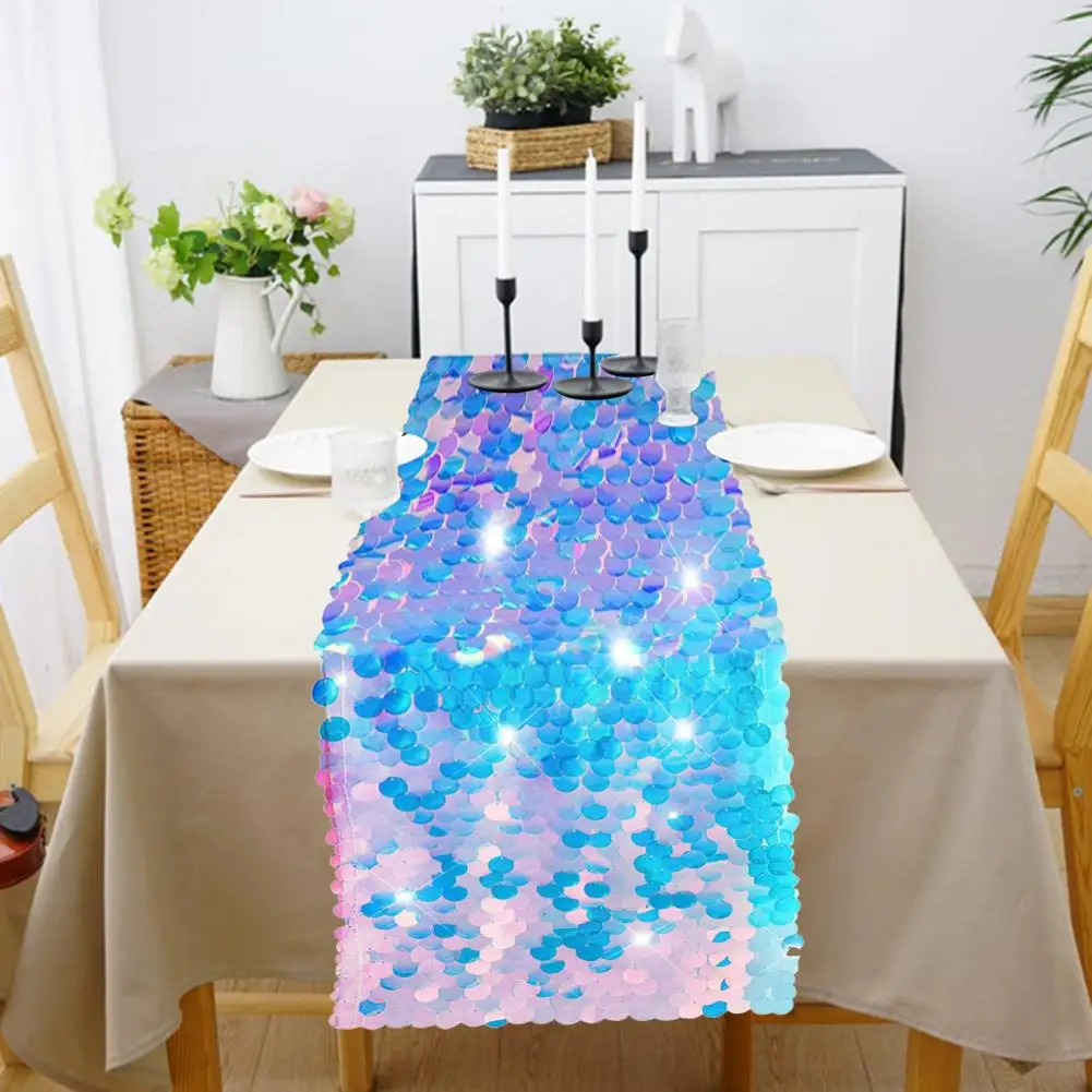 Cubierta de mesa de lentejuelas brillantes, camino de mesa de escamas de cola de sirena, decoración de fiesta de mar oceánico, mesa de comedor para A